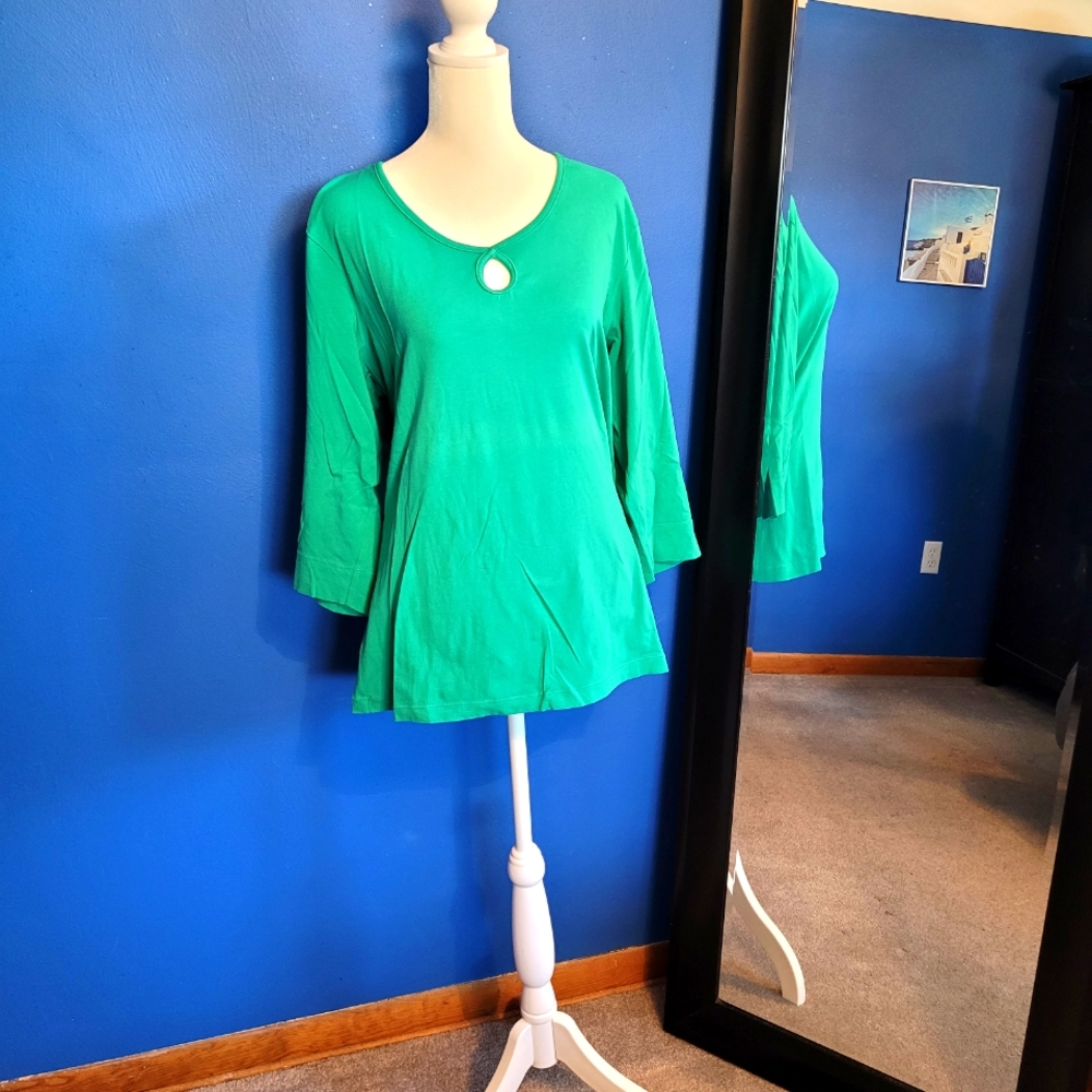 Teal 3/4 Sleeve Stretchy Top Jockey Person to Person Large